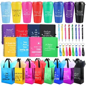 48 Pcs/8 Sets Employee Appreciation Gifts Bulk - Includes Thank You Gift Bags with Tissue Paper Notebooks Pens Cups Keychains - Thank You Gifts for Coworkers Teachers Staff Team Volunteers (Colorful)