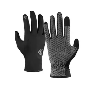 Men's Summer Ice Silk Full Finger Touch Screen Gloves - Antislip Silicone, Wear-Resistant Performance Biker Sports Gloves for Hiking, Outdoor Sports, Antislip Sports Gloves