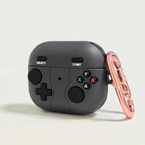 Game Console Design Earphone Case with Carabiner, Soft Silicone Earphone Protective Cover, Earphone Accessories Compatible with AirPods, Headphone Accessories, Earbuds Gift