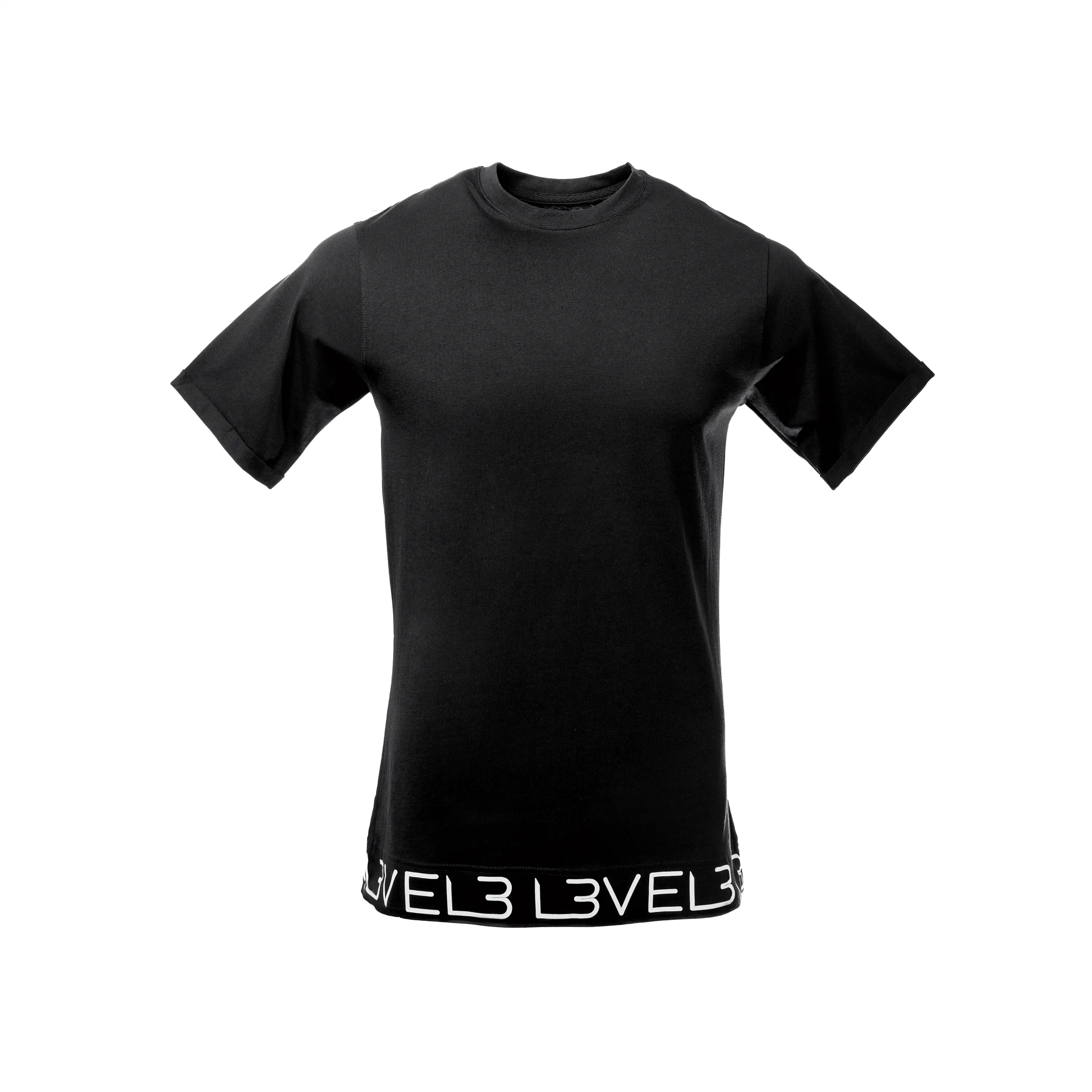L3VEL3 Premium Logo Strip Tee - 100% Cotton Slim Casual Short Sleeve Top with Unique Logo Design for Minimalistic Streetwear