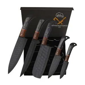 WWProductionCo USA 5-Piece D2 Steel Professional Kitchen Chef Set with Leather Bag Includes Four Knives and One Additional Tool