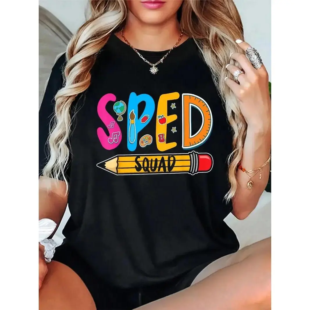Men's SPED Special Education Teacher Graphic T-Shirt, Casual Round Neck Short Sleeve 100% Cotton Clothes for Daily Wear & Fitness, Tshirt, Shortsleeve