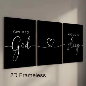 3-Piece Canvas Art Set: “Trust in God and Sleep Peacefully” Canvas Poster – Modern Inspirational Quote Art Print, Modern Wall Art, Modern Home Decor, 2D Flat Unframed