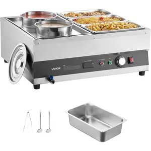 VEVOR Electric Soup Warmer, Three 7.4QT Stainless Steel Round Pot 86185F Adjustable Temp, 1200W Commercial Bain Marie with Anti-dry Burn and Reset Button, Soup Station for Restaurant, Buffet, SilverVEVOR Super Brand Day