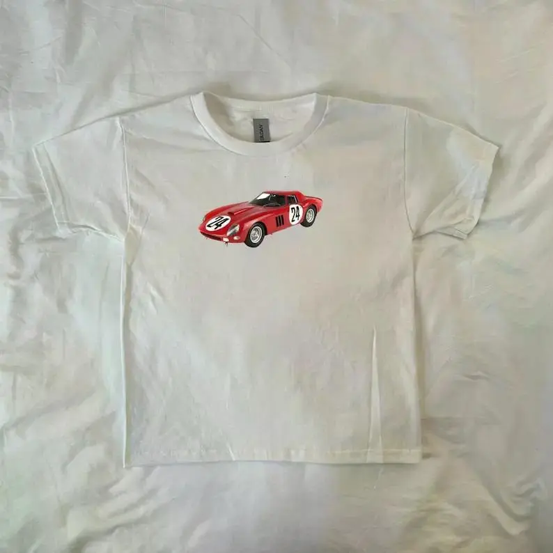 Ferrari Car Baby Tee, Racing, vintage, Car lovers, y2k clothing, Pinterest, retro, Race Car, 90s style baby tee, streetwear, ahs style