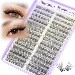 Natural Lash Clusters Wispy Eyelash Clusters Invisible Band Cluster Eyelash Extensions C Curl Individual Lashes 10-16mm DIY Cluster Lashes with Wide Clear Band for Easy Quick Application by Yawamica