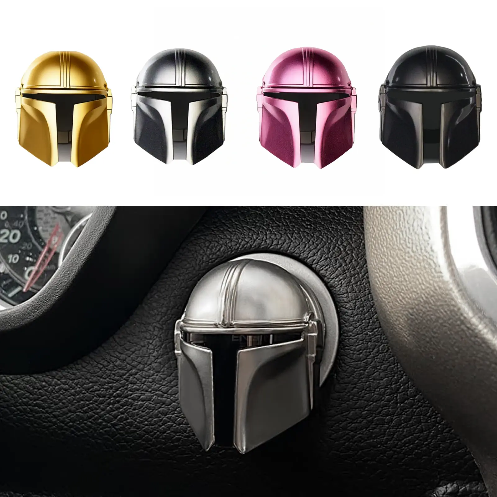 Mando Style Universal Car Engine Start Stop Button Cover Anti-Scratch 3D Cool Car Interior Accessories Silver Zinc Alloy Protective Cover for 98% Vehicles, Car Interior Decor, Automotive, Car Accessory