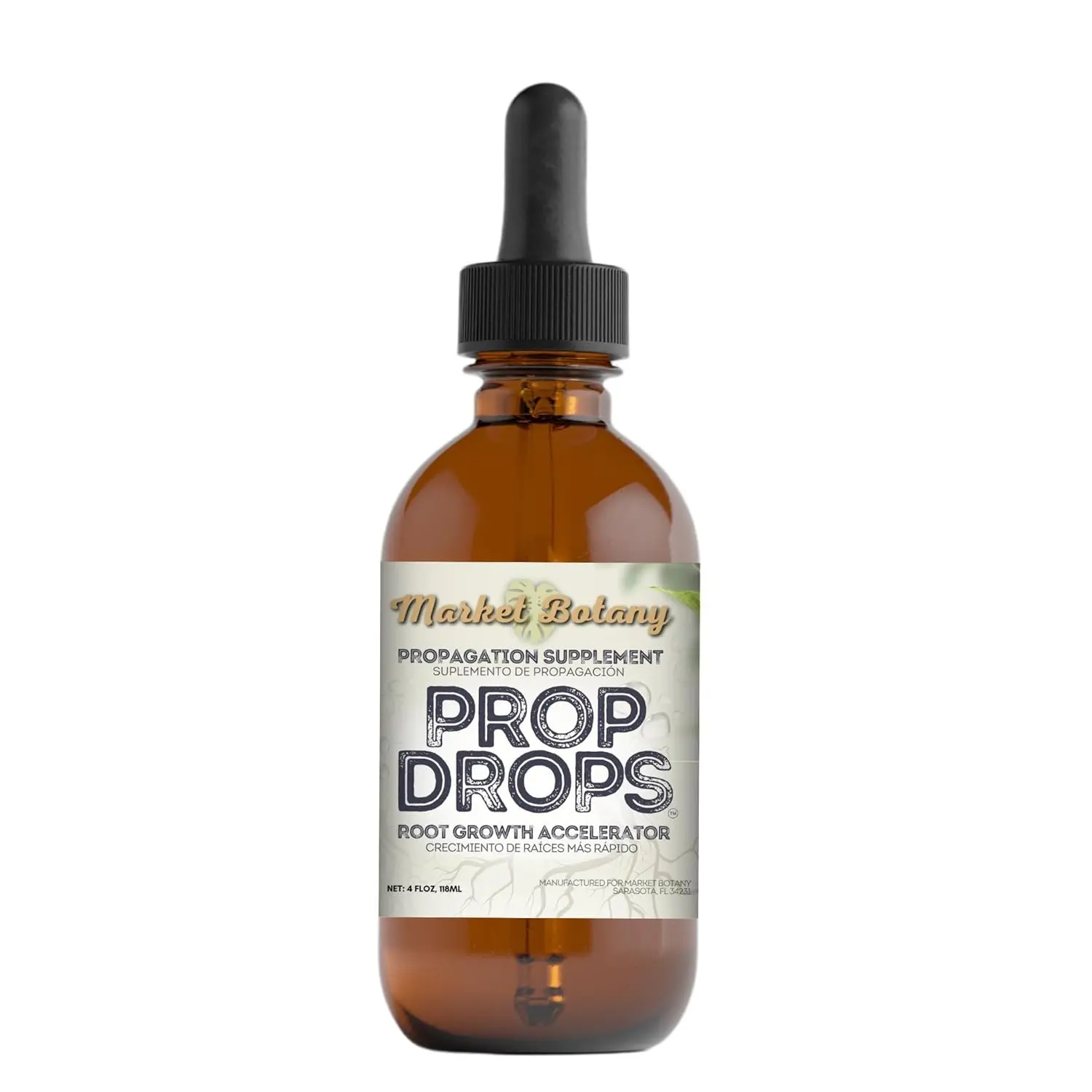 MARKET BOTANY 4oz Root Growth Accelerator Fertilizer - Root Booster Prop Drops for Tropical Plants (Monstera, Philodendron), Soil & Peat Moss Compatible, Amber Glass Bottle with Dropper Cap for Indoor Gardening