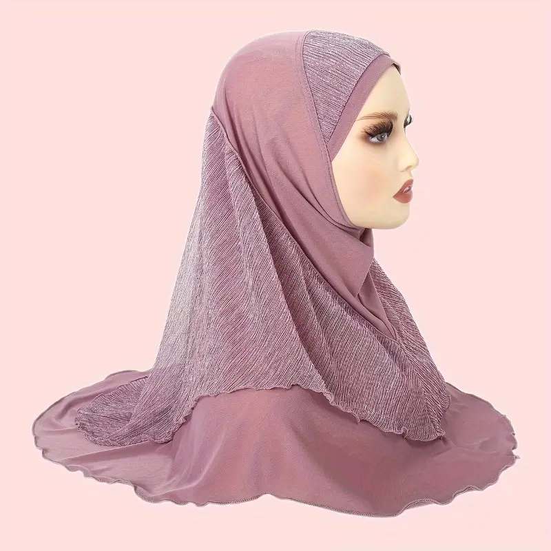 Elegant Soft Polyester 1pc Instant Hijab - Light Pink Pullover Headscarf with Delicate Fringe Detail, Stylish & Comfortable Head Wrap for Casual Wear
