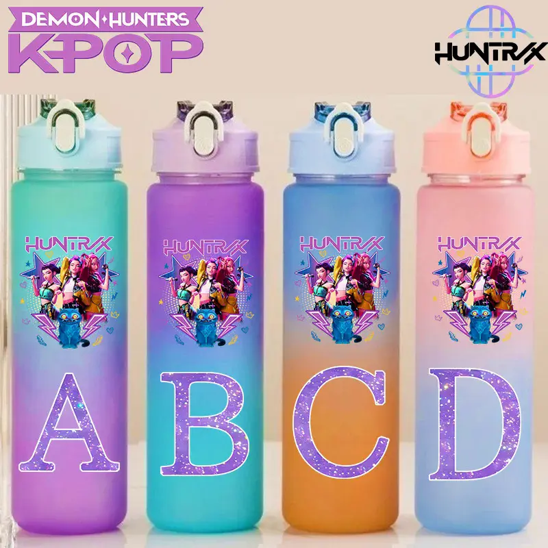 750ml K-pop Demon Hunters Letter A-Z Gradient Color Water Cup Girls Drinking Bottle Rumi Mira Zoey Water Bottle Birthday Gift