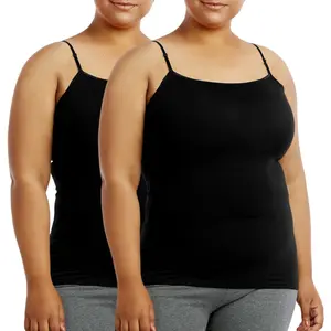 2 Pack Women's Camisole Tank Top with Adjustable Spaghetti Strap Scoop Neck Curvy Plus Size Seamless Stretch Sleeveless Womenswear Basic Undershirts