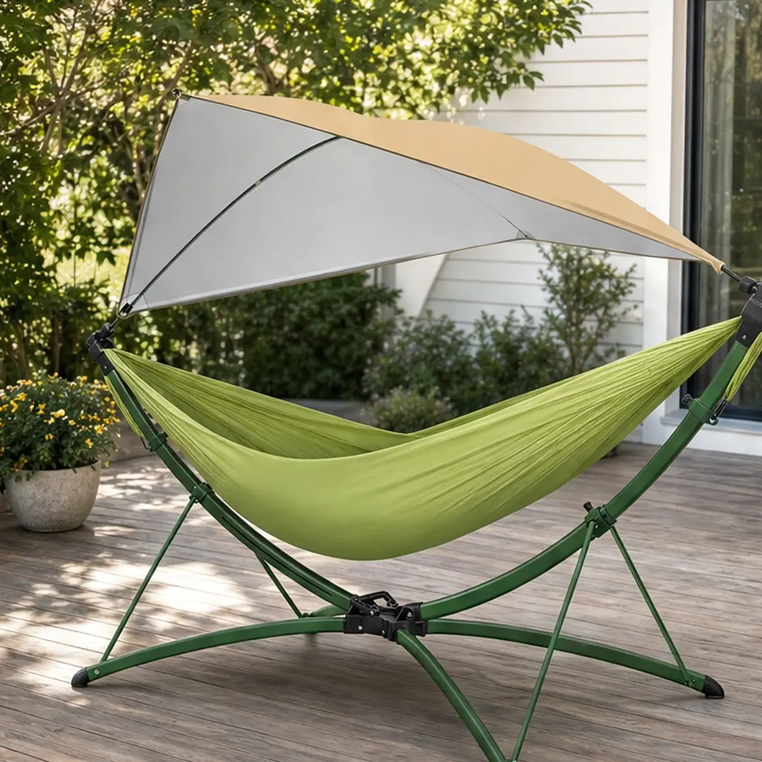 ARCH Portable Outdoor Adjustable Canopy Hammock with Quick-Fold Stand, Storage Bag, 650 lbs Heavy-Duty Capacity, 110x75 in Double Hammock for Camping, Backyard, Patio, Green/Black & Black/Green Options, Adjustable Canopy Hammocks