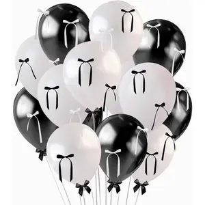 60 count Black Bow Balloons White Black Balloon DIY Ribbon Bow Decorations for  Birthday Party Decorations (Black)