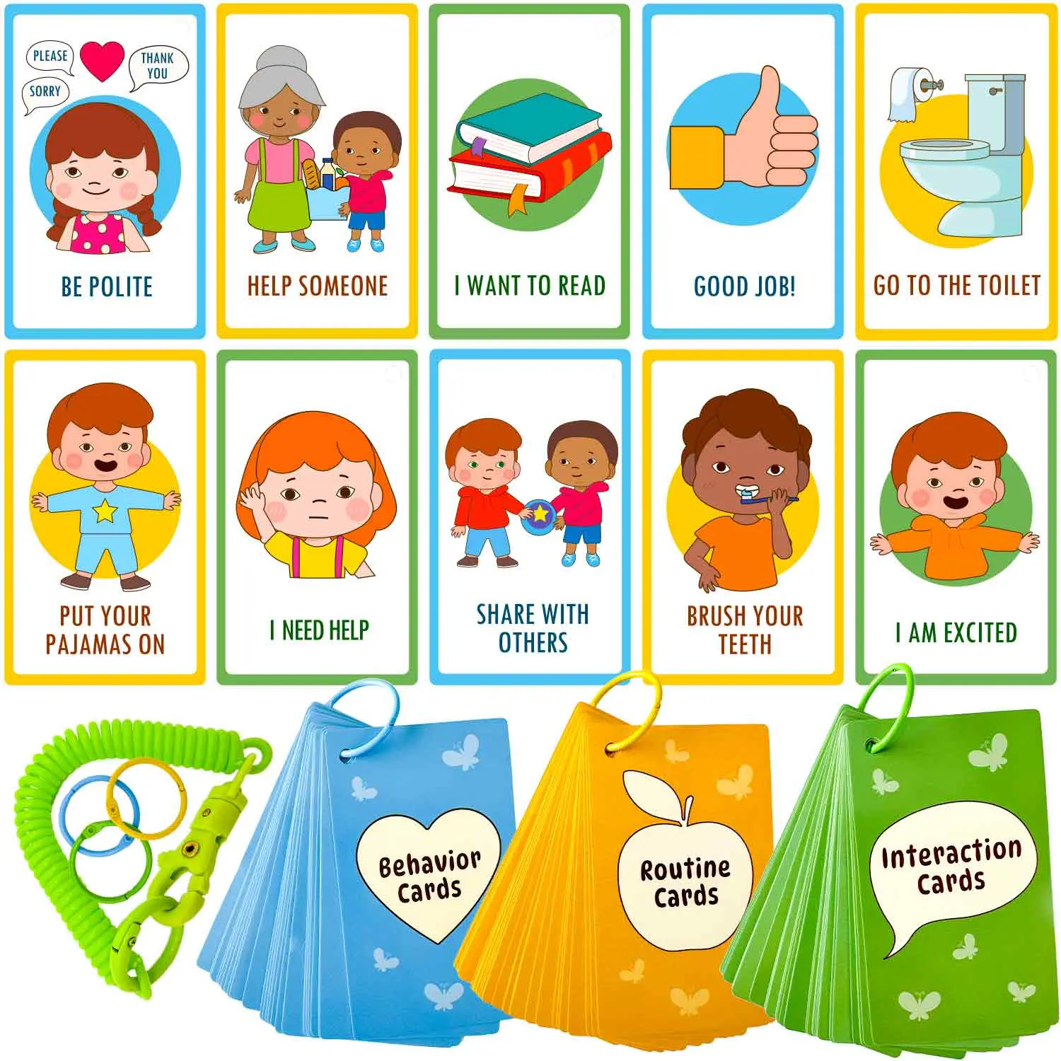 QUOKKA Autism Preschool Learning Flash Cards - 86 Cardboard Communication Cards for Non-Verbal Kids, Speech Therapy, Classroom & Homeschool Use, Water-Resistant with 3 Rings & Clip