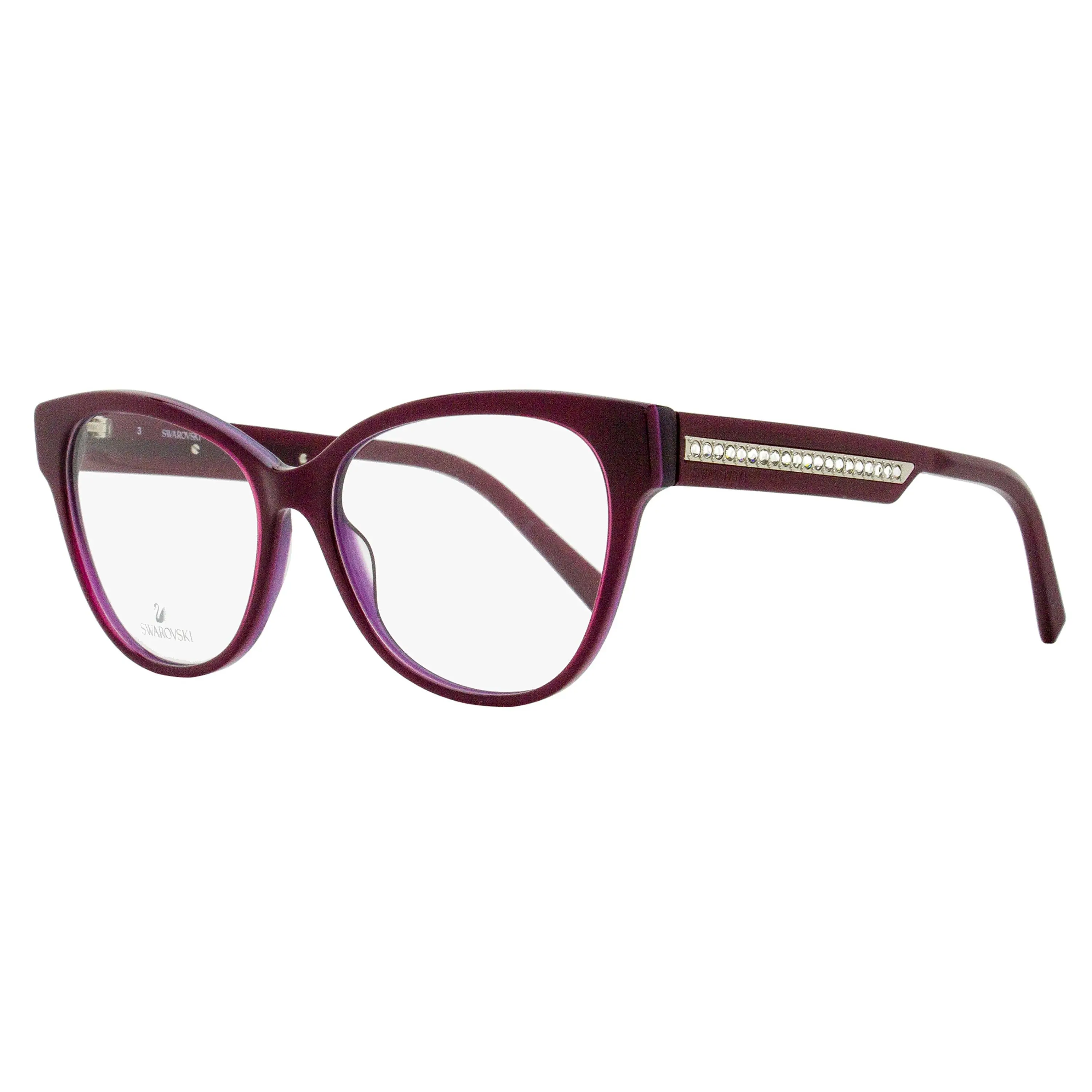 Swarovski SK5392 Women's Eyeglass Frames, Soft Square Crystal Row Design, Elegant Accessory Glasses, Violet 081, 55mm, Accessory Non-Prescription Glasses, Chic Non-Prescription Glasses