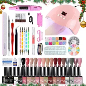 35PCS Professional Nail Art Kit with Nail Lamp & Electric Nail Drill Machine, Nail Files, Brushes, Gel Polish Tools, Nail Tips, Fake Nails, Carving Pen, 5-Petal Flower Decorations — All-in-One Nail Care Nail Extension & Manicure Set for Salon & DIY Use