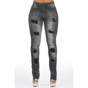 Teranique Black Distressed Skinny Jean