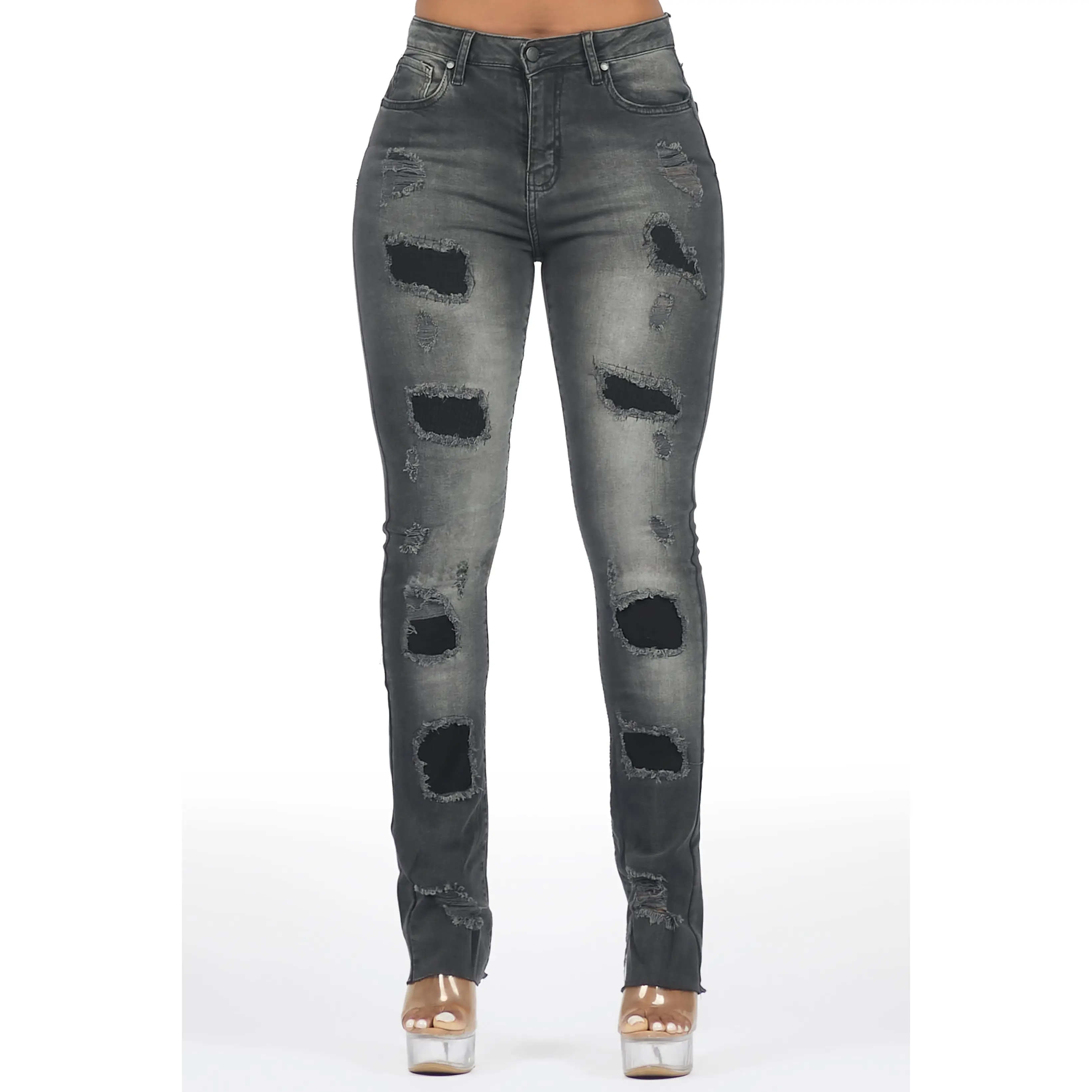Teranique Black Distressed Skinny Jean