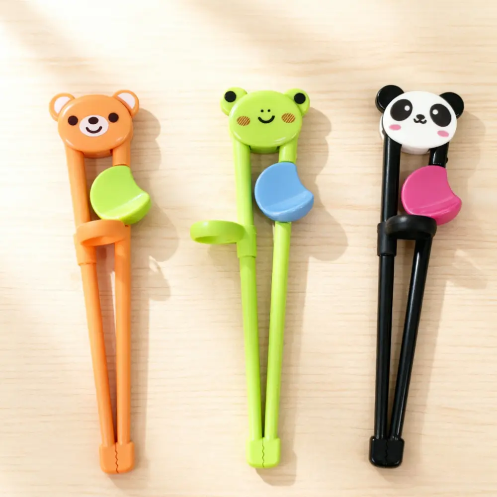3pairs Kids Training Chopsticks with Animal Topper -  Toddler Learning Chopsticks, Ergonomic Detachable Design for Beginners, Durable Tableware Gift for Children (Panda/Frog/Bear)