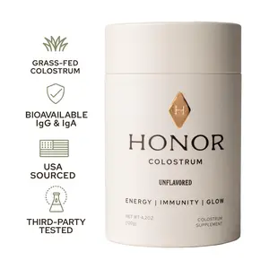 Honor Colostrum - Unflavored Gut Health & Immune Support Powder | Grass-Fed, 3rd-Party Tested, USA-Sourced Supplement for Energy, Immunity & Glow - 60 Servings