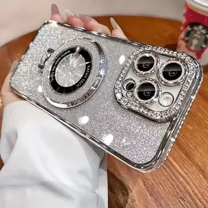 Rhinestone Bling Phone Case With Magnetic Kickstand - Full Body Protection, Shockproof, Scratch-Resistant, And Stylish Design - Compatible With IPhone 16 15 14 13 12 11 Pro Max Plus pro Anti-drop protective cover