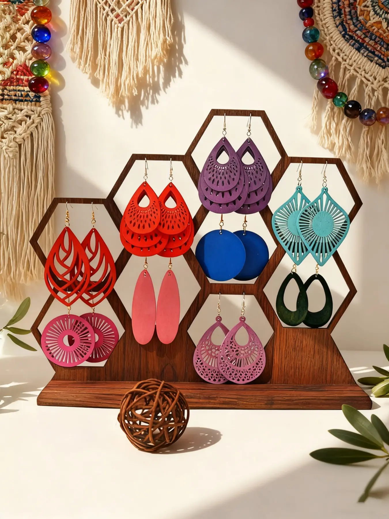 Wooden Earrings, Boho Style Jewelry, Bohemian Earrings, Fashionable Earrings, Casual Earrings Set, Dangle Earrings Set for Daily Use,  Fashion Accessories for Women & Girls, Dangle Drop Earrings, Casual Trendy Jewelry, Dangly Earrings, Dangling Earrings