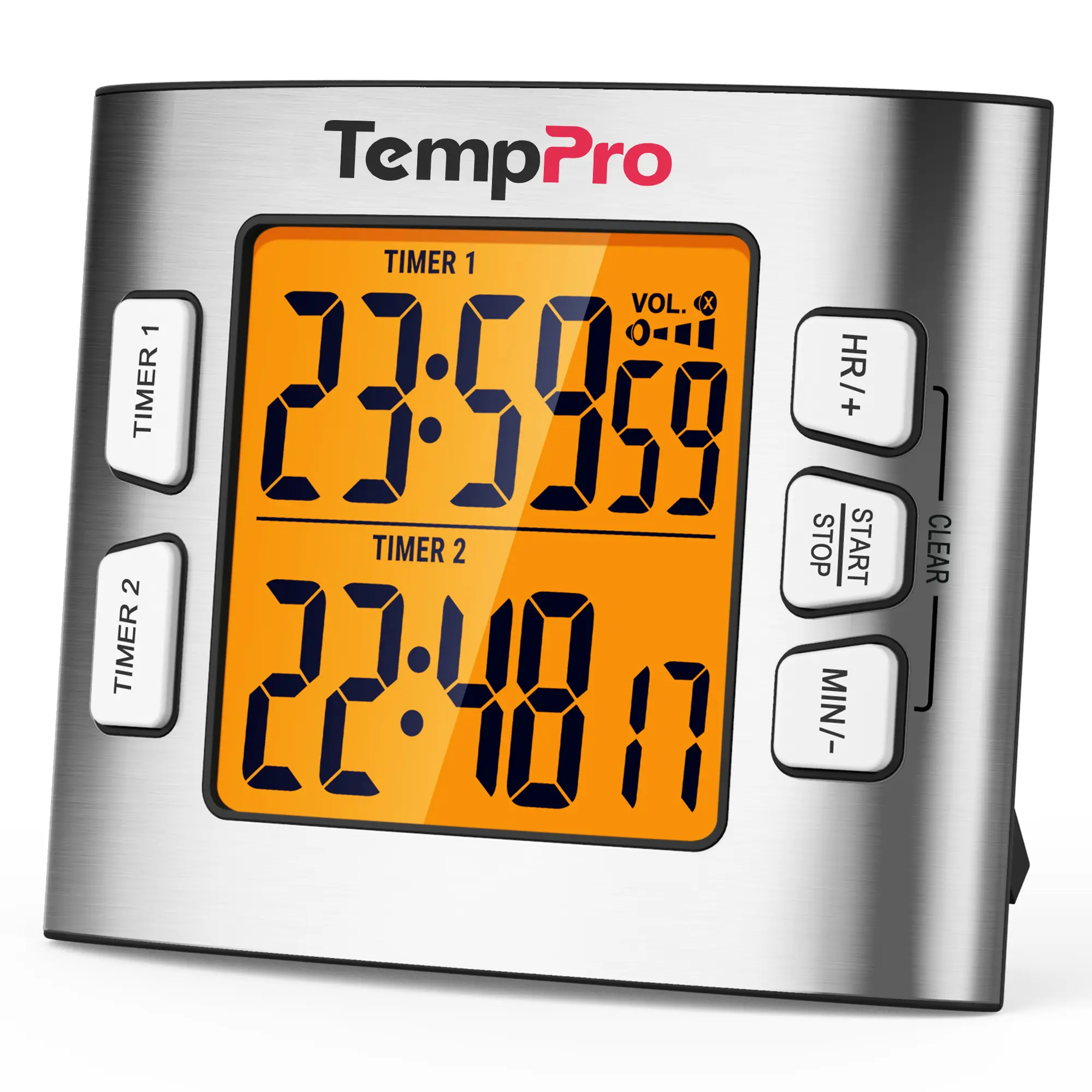 TempPro TM02W 24H Kitchen Timer with Clock Mode & Dual Digital Timers,Magnetic Timer with Adjustable Alarm Volume, Kitchen Timers for Cooking with LCD Backlit, Classroom Timer for Kids & Teachers