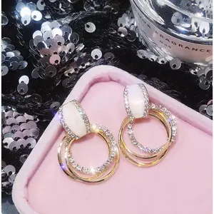 LisiZen Needle Diamond Inlaid Geometric Circle Earrings Elegant Korean Simple Stylish Drop Earrings for Women DZEH4894 SpringStatements