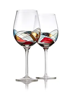 Bezrat Hand Painted Red Wine Glasses Set of 2