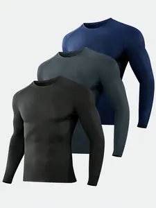 3 Piece Set Men's Compression Long Sleeve Workout Sports Leggings T-Shirt Amazon Hot Selling Same Style