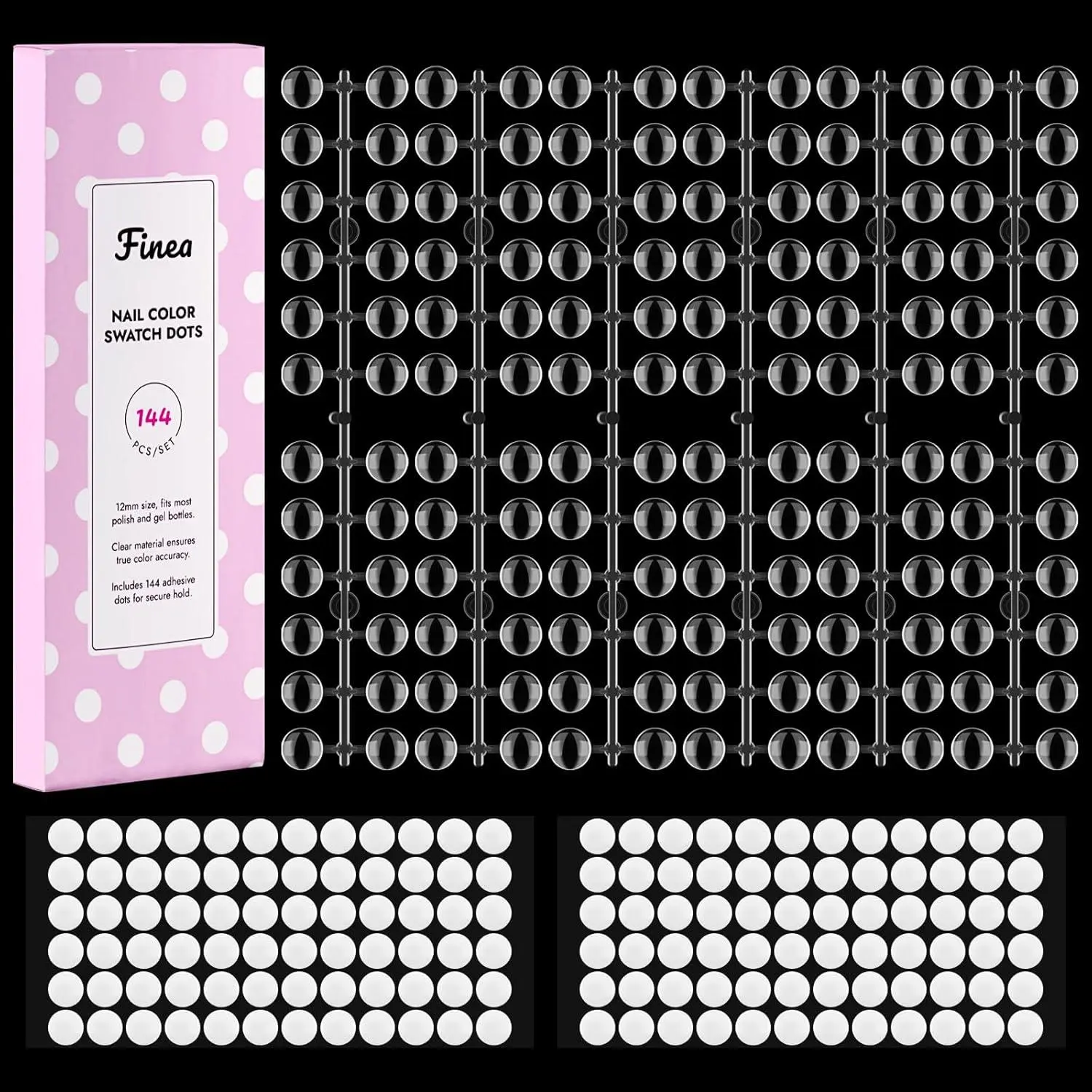 144Pcs Gel Nail Polish Color Display Swatch Dots with Stickers Clear Transparent Acrylic Plastic Labels Nail Art Paint Color Analysis Chart Sample Accessories Nail Tech Must Have Salon Supplies Finea