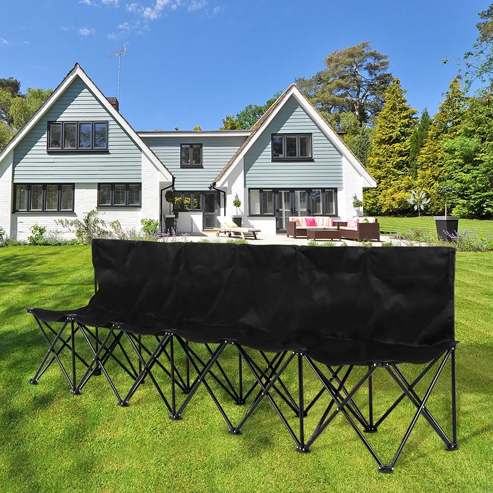 Costoffs 6-Seat Portable Folding Bench for Sports Camping Events with High Back and Side Pocket, Easy Fold Benches, Folding Compact Benches