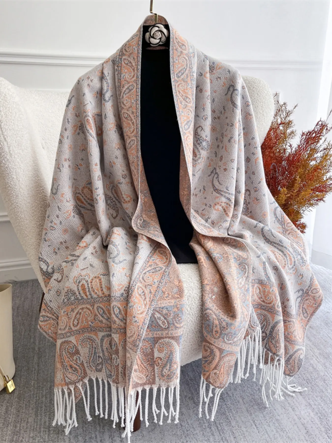 Women's Fashion New Winter Jacquard Scarf Thick Warm Headscarf Outdoor Windproof Shawl, Stylish Knitted Accessory for Cold Weather muslim hijab Winter Scarf
