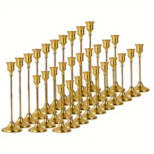 1/2/3/6/12/30-piece brass gold conical candlesticks, retro home decor candle holders, metal candlesticks as festive ornaments for dining tables and fireplaces, Vintage Appearance