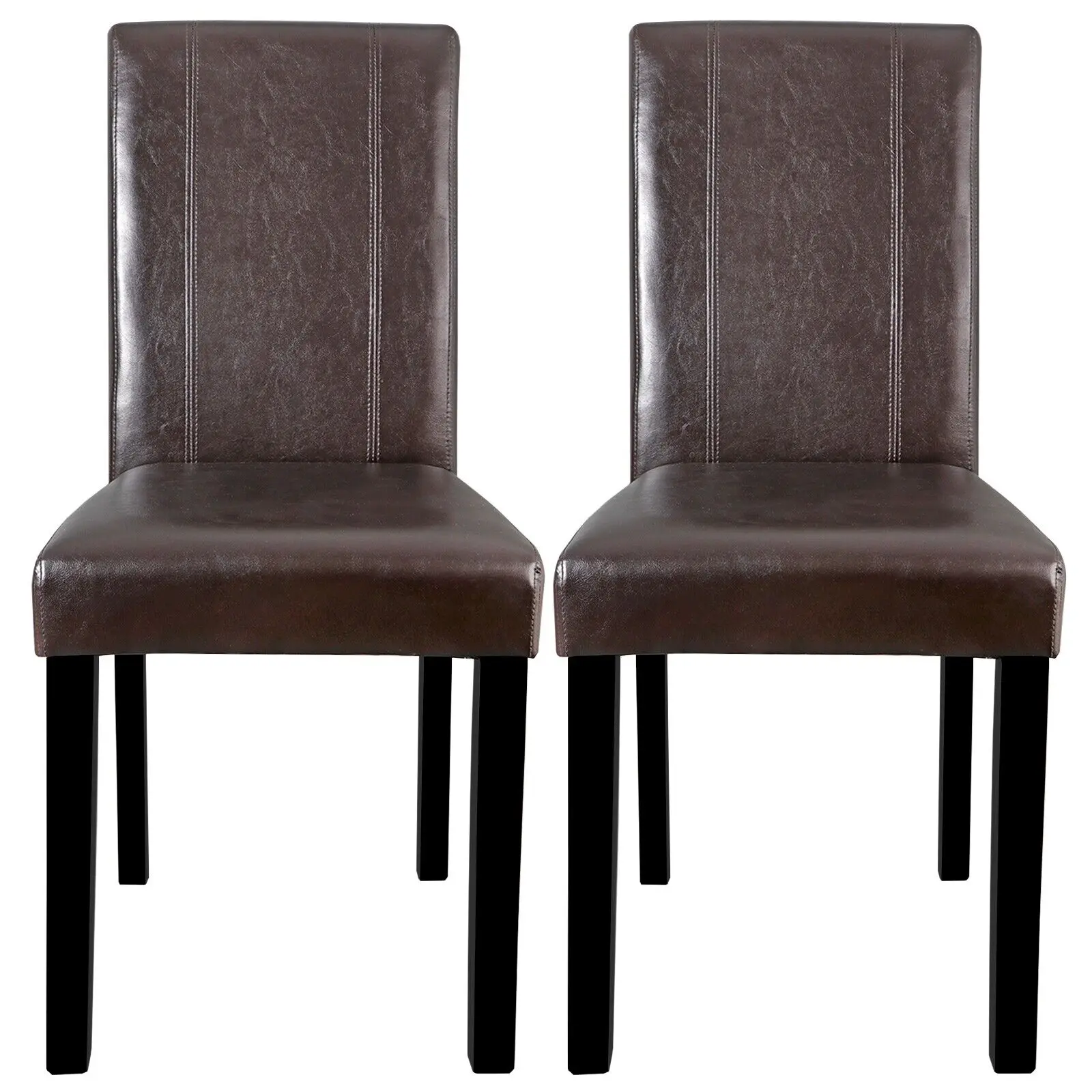 JupiterForce Modern Chic Parsons Chairs - 2-Piece Armless, PU Leather Upholstered Backrest, Padded Seats, Brown Wood Frame, Sunlight-Resistant Indoor Dining Room Kitchen Furniture, Some Assembly Required, Parsons Chair, Sun Protection