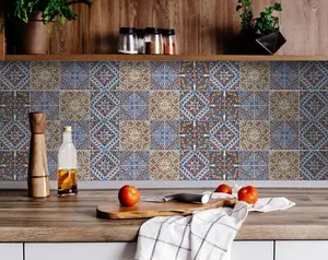 HomeRoots 400255 4 x 4 in. Blue Warm Tones Mosaic Peel & Stick Tiles