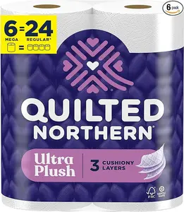 Ultra Plush Toilet Paper 6 Mega Rolls | 3 Layer Soft & Strong Bath Tissue | Thick Absorbent Bathroom Tissue, Septic Safe