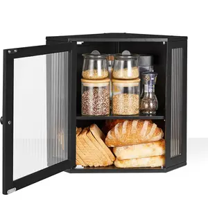 Eco-Friendly Bamboo Double Layer Corner Bread Box for Kitchen Counter with Height-adjustable Partition Extra Large Black Bamboo Wooden Bread Box for Multiple Loaves Modern Breadbox for Kitchen Countertop 12.6x12.6x16.3 inches Containers Utensils