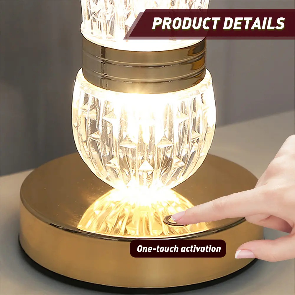 【Back To School Gift】Crystal Vase Table Lamp - Touch Control, 3-Color Dimmable LED Lights, Portable Rechargeable Acrylic Vase Lamp, Indoor Decorative LED Atmosphere Light, Elegant Bedroom Bedside Desk Decor for Gifting, Indoor Decorative Light