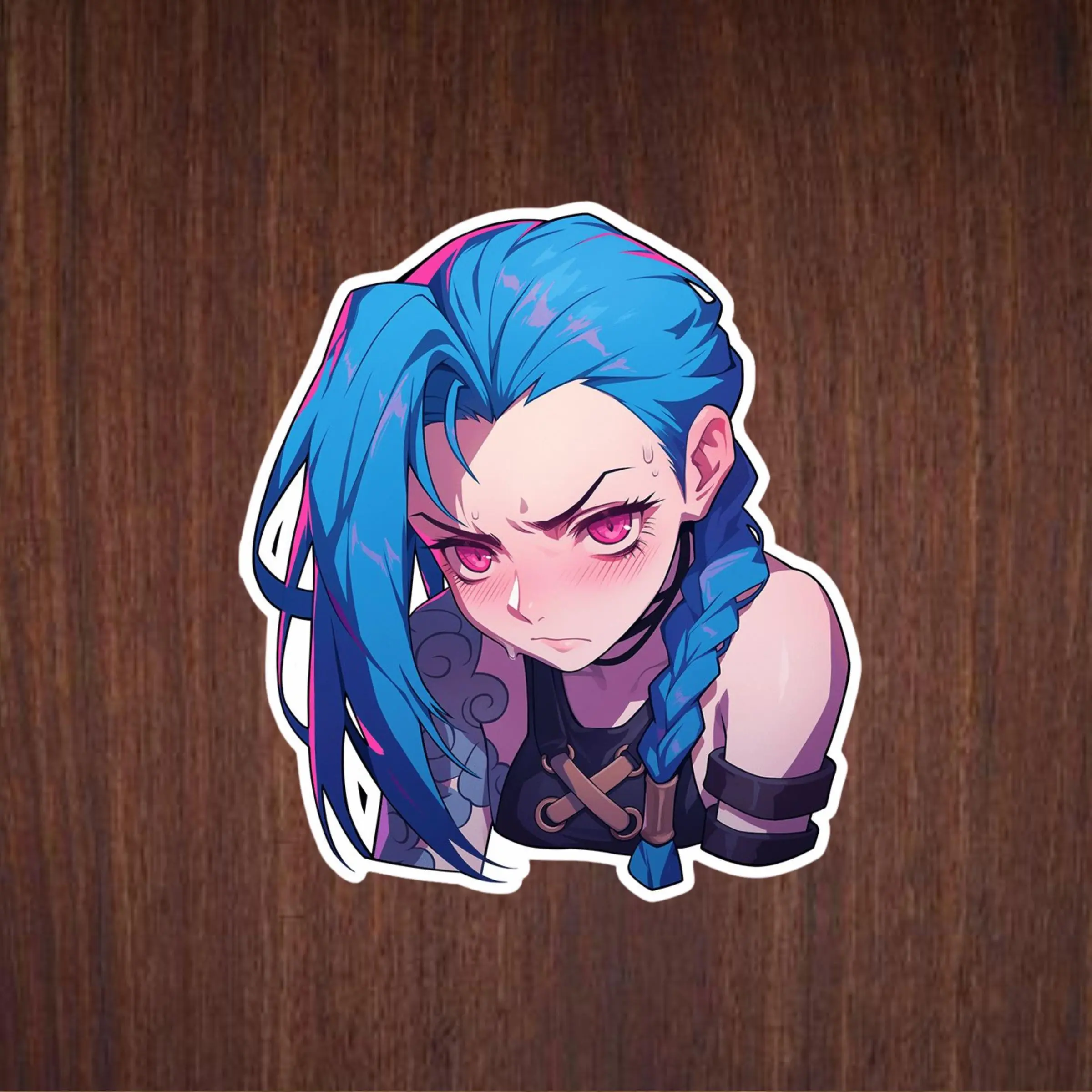 Jinx The Marksman Girl Sticker,  Fierce Pink Eye Anime Vinyl Decal, Edgy Aesthetic for Laptops & Gear