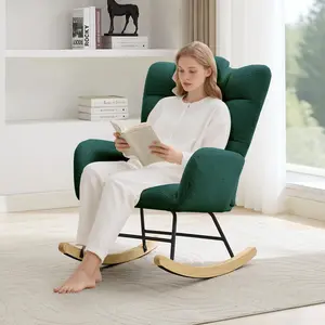 Nursery Rocking Chair with Ottoman – Teddy Upholstered Glider Rocker, High Backrest, Comfortable Armchair for Adults – Ideal for Bedroom, Living Room, Nursery, Office,