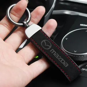 Leather Car Keychain Lanyard, Metal Key Ring, Mazda Car Key Holder, Stitched Soft Wrist Strap, Universal Car Accessory