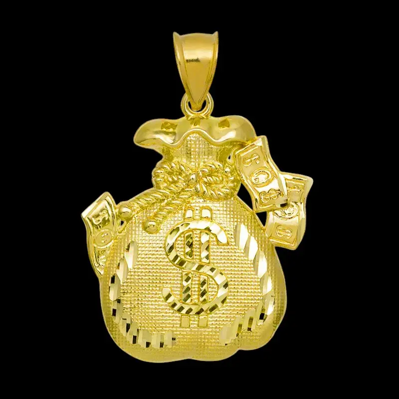 MaxBling81 Gold-Plated Brass Money Bag Pendant Charm, Luxurious Unisex Jewelry with a Polished Look for Daily Wear, 30mm x 35mm, Durable, Chain Compatibility, Charms & Pendants, Elegant, Glossy, Bold Gold Charm