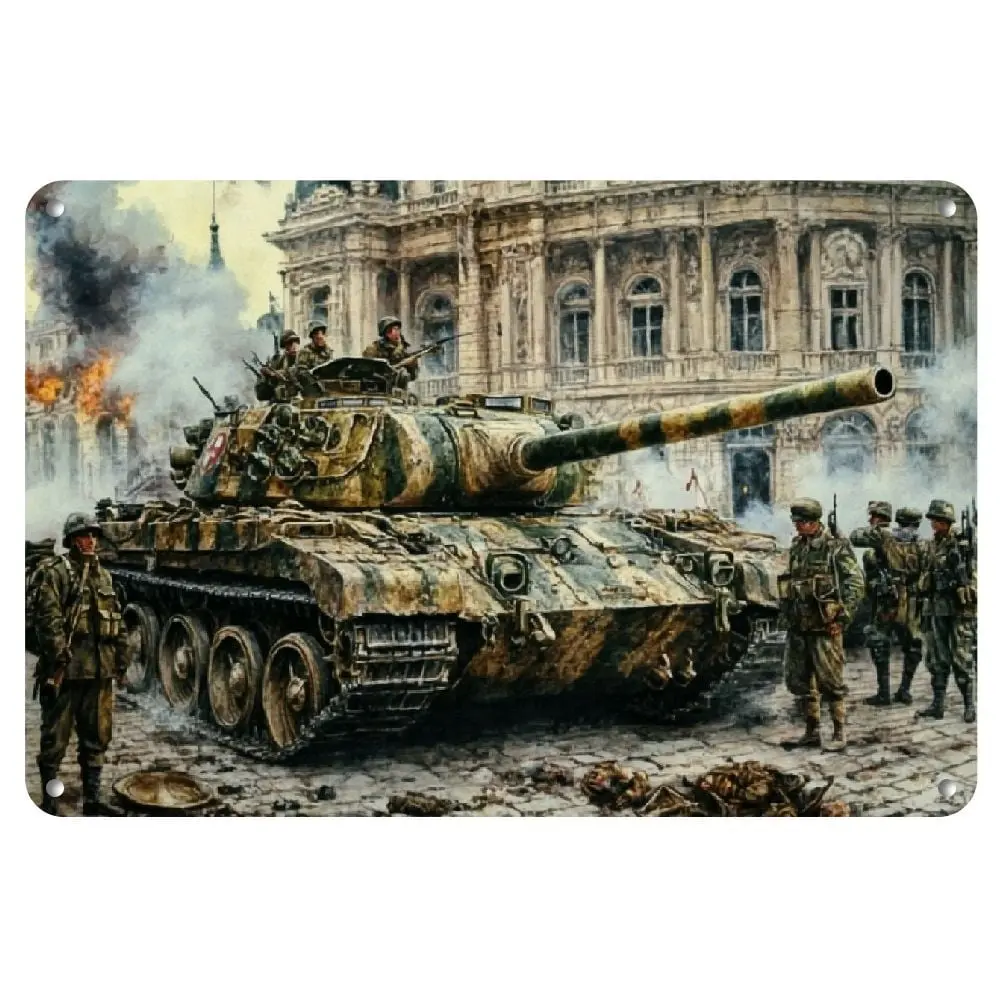 Vintage Military Tank Metal Wall Art Light, 8x12in 1-Piece Iron Hanging Decor with Weather-Resistant Coating, Retro Home Decor for Living Room Bedroom