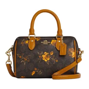 COACH Rowan 18 Floral Print Coated Canvas Bowling Bag for Women in Walnut