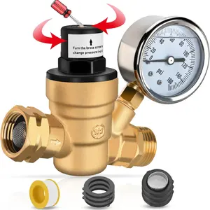 Portable Adjustable Lead-Free Brass RV Water Pressure Regulator (0-160 psi Max) - Oil-Filled Gauge, Plumbing Fitting, Inlet, Hardware Tool, Hose, Pressure Setting, Trailer Use, Seal Tape, Filter Stops Clogs, Screwdriver for RV Campers, Instrument