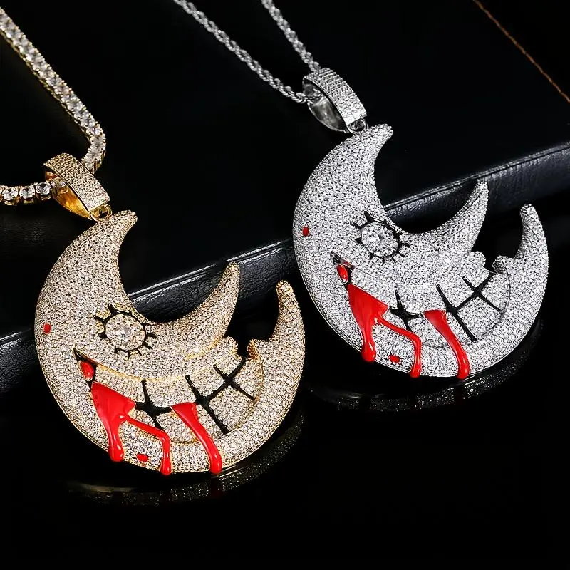 Men's Hip Hop Cuban Chain Necklace with Crescent Moon Pendant, Suitable for Daily Wear, Party, Valentine's Day and Carnival Gifts