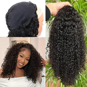 [3 IN 1 Half Wig] Deep Curly Half Wig Human Hair Glueless Wig Human Hair Ready to Wear 3 IN 1 Half Wig Drawstring Curly Glueless Half Wig For Women