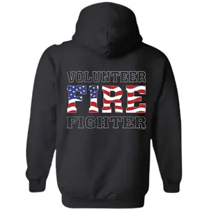Volunteer Firefighter Hoodie – American Flag FIRE Graphic for Proud First Responders – Perfect Winter Gift for Fire Dept Supporters, Outdoor Workwear & Patriotic Cold-Weather Outfit