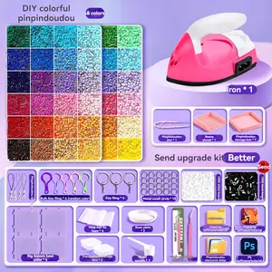 24/48/72-Color Box Set | 38,000+ Pcs + Mini Iron + Upgraded Tool Kit Complete Set of Perler Bead Material Kits Including 2.6mm 3D Perler Beads Fuse Beads Tools DIY Spelled Beans Keychain pendant